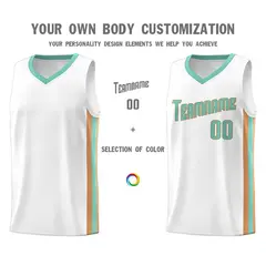 White Aqua-Old Gold Classic Basketball Jersey Set 3