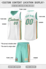 White Aqua-Old Gold Double Side Men Basketball Jersey 2