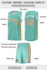 White Aqua-Old Gold Double Side Men Basketball Jersey 4