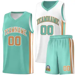 White Aqua-Old Gold Double Side Men Basketball Jersey