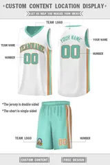 White Aqua-Old Gold Double Side Men Basketball Jersey 2