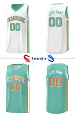 White Aqua-Old Gold Double Side Men Basketball Jersey 3