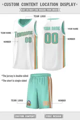 White Aqua-Old Gold Double Side Men Basketball Jersey 2