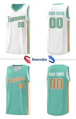 White Aqua-Old Gold Double Side Men Basketball Jersey 3