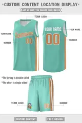 White Aqua-Old Gold Double Side Men Basketball Jersey 4