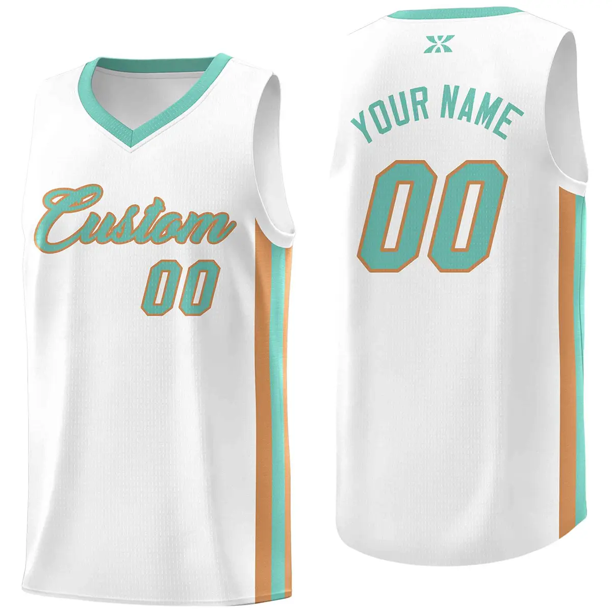 White Aqua-Old Gold Mesh Basketball Jersey