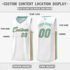 White Aqua-Old Gold Mesh Basketball Jersey 2
