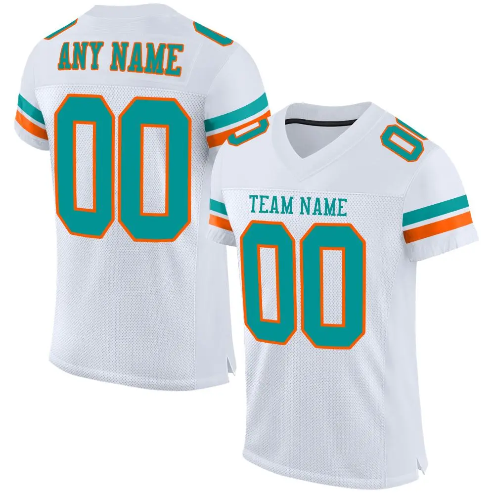 White Aqua-Orange Classic Mesh Football Jersey