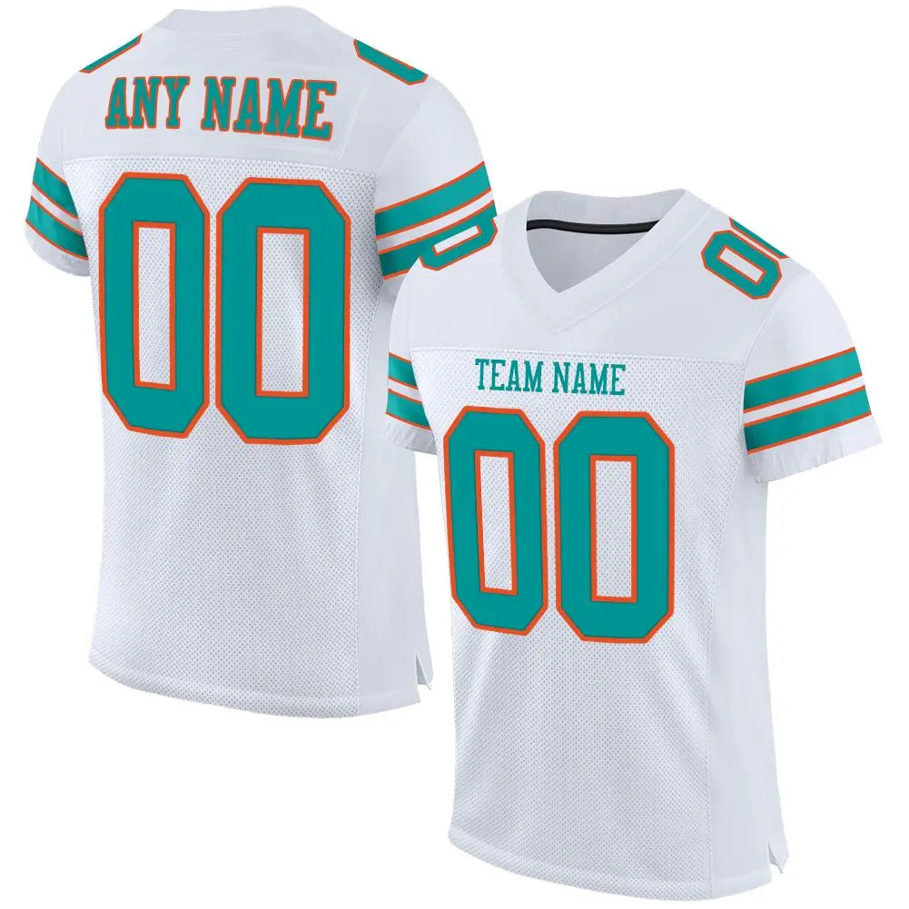 White Aqua-Orange Classic Mesh Football Jersey