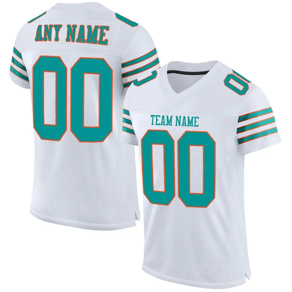White Aqua-Orange Classic Mesh Football Jersey