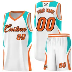 White Aqua Orange Color Block Basketball Jersey 1