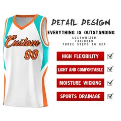 White Aqua Orange Color Block Basketball Jersey 2
