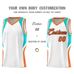 White Aqua Orange Color Block Basketball Jersey 3