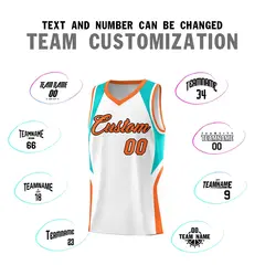 White Aqua Orange Color Block Basketball Jersey 4