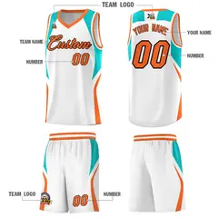 White Aqua Orange Color Block Basketball Jersey 5