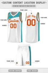White Aqua-Orange Color Block Basketball Team Jersey 2