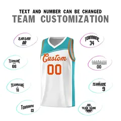 White Aqua-Orange Color Block Basketball Team Jersey 3