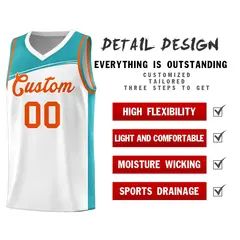 White Aqua-Orange Color Block Basketball Team Jersey 4