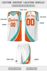 White Aqua-Orange Color Block Basketball Team Jersey 2