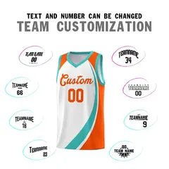 White Aqua-Orange Color Block Basketball Team Jersey 3
