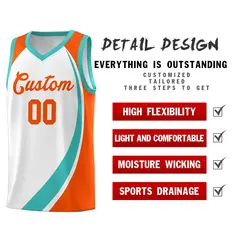 White Aqua-Orange Color Block Basketball Team Jersey 4