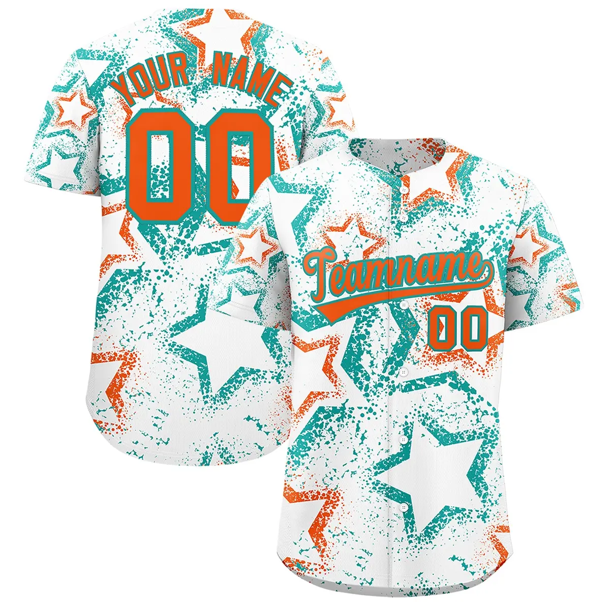 White Aqua Orange Graffiti Star Ink Texture Baseball Jersey