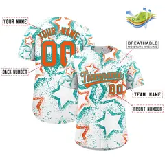 White Aqua Orange Graffiti Star Ink Texture Baseball Jersey 2