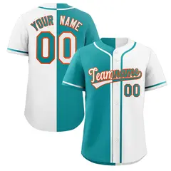 White Aqua-Orange Hook Split Fashion Baseball Jersey 1