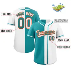 White Aqua-Orange Hook Split Fashion Baseball Jersey 2