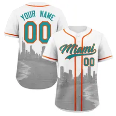 White Aqua Orange Miami City Skyline Baseball Jersey 1