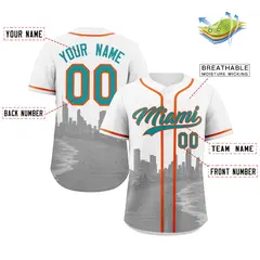 White Aqua Orange Miami City Skyline Baseball Jersey 2