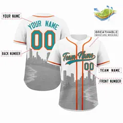 White Aqua Orange Miami City Skyline Baseball Jersey 2