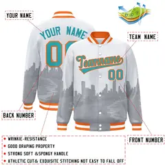 White Aqua-Orange Miami City Skyline Varsity Full-Snap Track Jacket 2