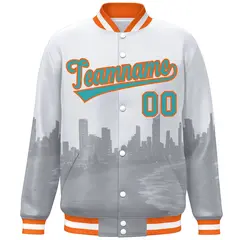 White Aqua-Orange Miami City Skyline Varsity Full-Snap Track Jacket 3