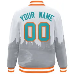 White Aqua-Orange Miami City Skyline Varsity Full-Snap Track Jacket 4