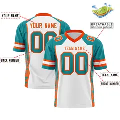 White Aqua-Orange Raglan Side Pattern Football Jersey 2