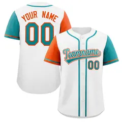 White Aqua-Orange Raglan Sleeves Baseball Jersey