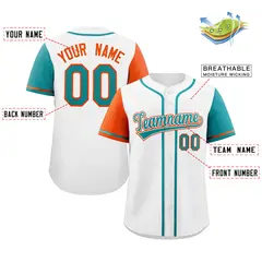 White Aqua-Orange Raglan Sleeves Baseball Jersey 2