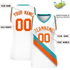 White Aqua-Orange Slash Mesh Basketball Jersey For Women 2