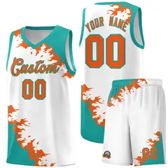 White Aqua-Orange Sparkle Pattern Basketball Kits