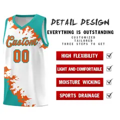 White Aqua-Orange Sparkle Pattern Basketball Kits 2