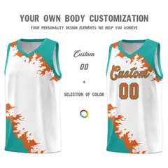 White Aqua-Orange Sparkle Pattern Basketball Kits 3