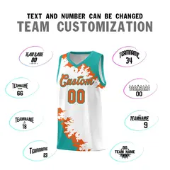 White Aqua-Orange Sparkle Pattern Basketball Kits 4
