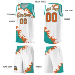 White Aqua-Orange Sparkle Pattern Basketball Kits 5