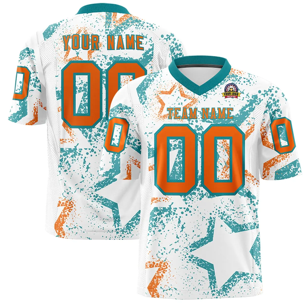 White Aqua Orange Star Graffiti Authentic Football Jersey