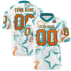 White Aqua Orange Star Graffiti Authentic Football Jersey 1