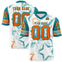 White Aqua Orange Star Pattern Authentic Football Jersey