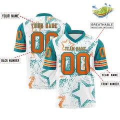 White Aqua Orange Star Pattern Authentic Football Jersey 2