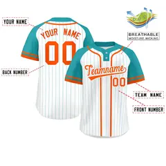 White Aqua-Orange Stripe Raglan Two-Button Softball Jersey 2