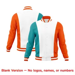 White Aqua Orange Three-Color Block Varsity Letterman Jacket 7